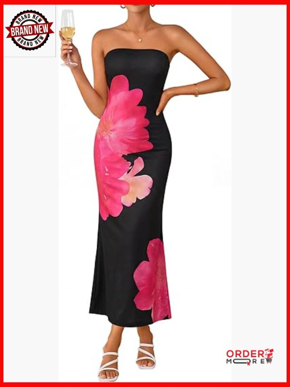 Off Shoulder Strapless Maxi Dress Floral Bodycon Wedding Guest